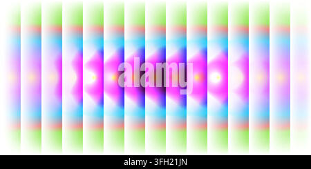 A vibrant abstract composition featuring repeating vertical panels with soft, glowing gradients of pink, blue, and green light, creating a rhythmic vi Stock Vector
