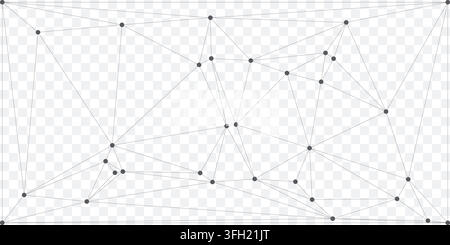 Abstract background featuring a complex network of connected dots and lines, creating a geometric triangular pattern representing data connectivity an Stock Vector