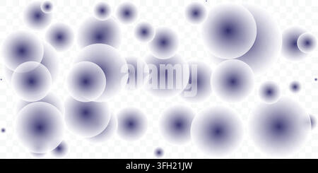 An abstract background featuring a pattern of soft, translucent purple gradient circles of varying sizes scattered across a transparent grid. Stock Vector