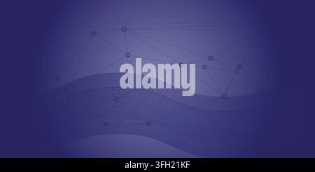 A sophisticated abstract background featuring a network of connected nodes and lines overlaid on a series of elegant, flowing wave-like patterns. Stock Vector