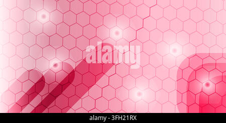 A vibrant pink background featuring a geometric honeycomb pattern with smooth, rounded shapes and subtle glowing light spots throughout the design. Stock Vector