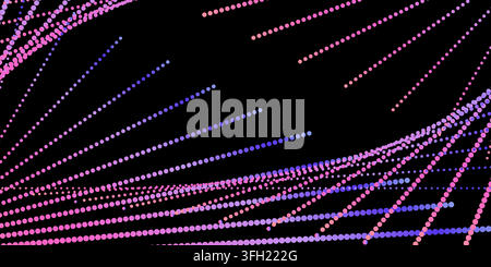 A dynamic abstract pattern featuring streams of glowing pink and purple circular particles arranged in flowing, curved lines against a black backgroun Stock Vector