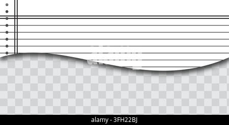 A realistic torn sheet of lined paper with a vertical margin, featuring a soft drop shadow and a transparent background area. Stock Vector