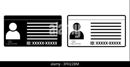 A set of two ID card icons featuring a user profile silhouette and a placeholder identification number, presented in both positive and negative styles Stock Vector