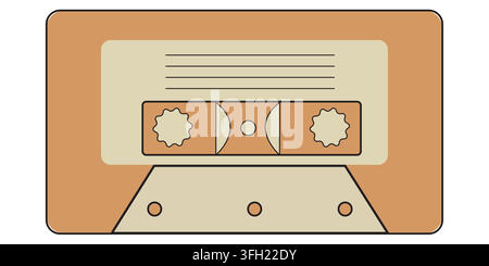A simple, clean, and stylized graphic of a classic retro cassette tape, featuring a tan and cream color palette in a flat design style. Stock Vector