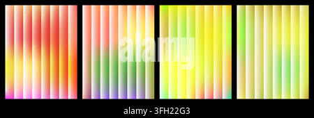 A collection of four vibrant, abstract backgrounds featuring soft vertical gradient stripes in various bright and warm color palettes. Stock Vector