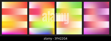 A collection of four abstract backgrounds featuring smooth, vibrant color gradients with horizontal blending, perfect for modern digital design projec Stock Vector