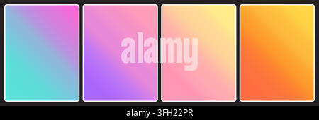 A collection of four rectangular gradient panels featuring smooth color transitions from cool blue to warm orange, presented in a modern minimalist st Stock Vector
