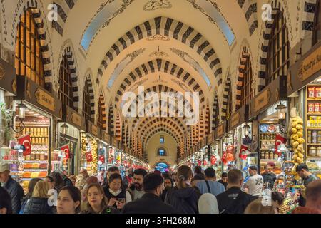 Istanbul Turkiye (Turkey) - April 21, 2024: tourists walking at Egyptian Bazaar (Spice Market) Stock Photo