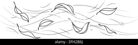 Swirling foliage in motion, sketched with flowing outlines. Seasonal nature illustration with autumn breeze effects for fall design projects and Stock Vector