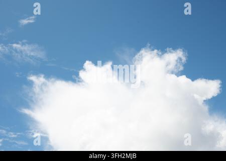 A single large fluffy white cloud floating centrally against a vibrant azure blue sky. The soft, cloud-like texture creates a peaceful and inspiring n Stock Photo