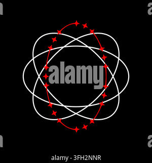 Intersecting elliptical atom orbit network with red star vector shape. eps 10. Stock Vector