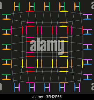 Dash line grid vector pattern features colorful connected data. It visualizes creative abstract matrix. eps 10 Stock Vector
