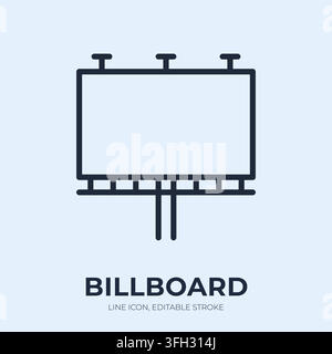 Billboard line icon. Outdoor advertising linear vector illustration. Thin sign of roadside display panel on support posts for marketing, promotion Stock Vector