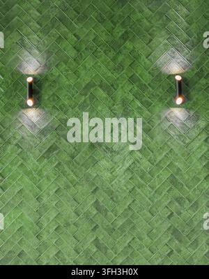 Elegant home decor concept showing deep Green tiled surface with symmetry and accent lighting. Great for luxury real estate marketing and professional Stock Photo