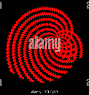 Red abstract dotted spiral vortex concentric ring on black vector. eps 10. Stock Vector