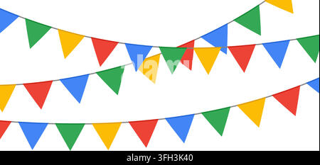 Colorful festive pennant garlands with triangular flags creating cheerful party atmosphere vector illustration background Stock Vector