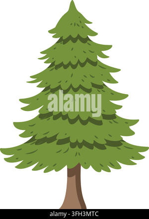 Vector illustration of a pine tree in cartoon style isolated on white background Stock Vector