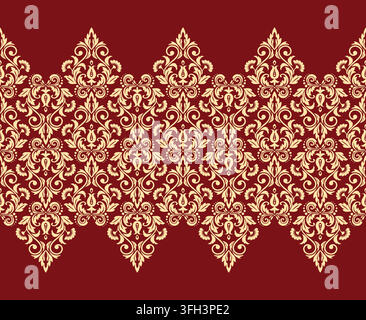 Floral pattern. Seamless vector background. Vintage wallpaper in the Baroque style. Golden and red ornament for fabric, wallpaper, packaging. Ornate Damask flower illustration Stock Vector