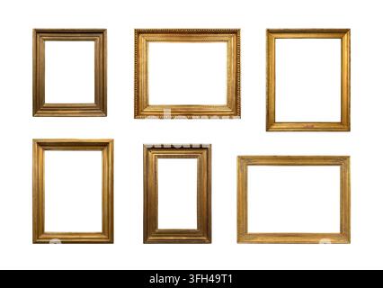 Collection of antique gilded picture frames isolated on white background Stock Photo