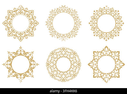 Set of decorative frames Elegant vector element for design in Eastern style, place for text. Floral golden and white frames. Lace illustration for invitations and greeting cards Stock Vector