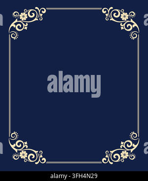 Decorative frame Elegant vector element for design in Eastern style, place for text. Floral golden and blue frame. Lace illustration for invitations and greeting cards Stock Vector