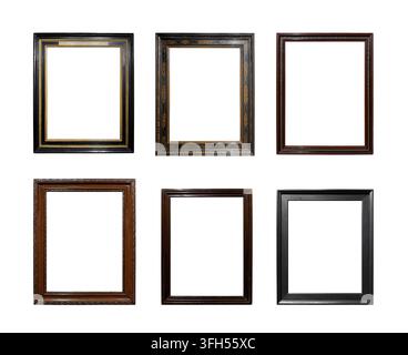 Collection of antique dark wooden picture frames isolated on white background Stock Photo