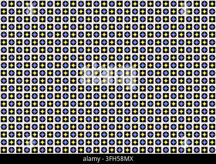 Black geometric seamless pattern with stars and colorful centers Stock Vector