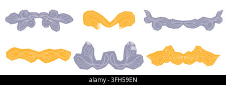 Colorful set of ornamental borders with floral and geometric curves. These modern vector elements combine deco style with vintage charm for frames Stock Vector