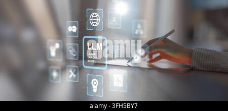 LLM large language model system for AI and natural language processing with interactive digital interface Stock Photo