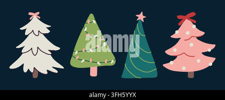 Minimalist Christmas tree set on dark background for holiday card design Stock Vector