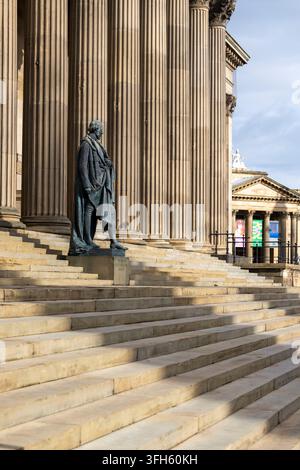 St George's Hall is a building on St George's Place, opposite Lime Street railway station in the centre of Liverpool, England. Opened in 1854, it is a Neoclassical building which contains concert halls and law courts, and is recorded in the National Heritage List for England as a designated Grade I listed building. Stock Photo