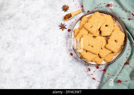 Spekulatius cookies or biscuits, spiced gingerbread with cinnamon, clove and cardamom, traditional christmas holiday pastry, homemade baking Stock Photo