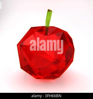 Red glass apple. Modern illustration isolated on white background. 3d render Stock Photo