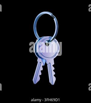 Two keys are hanging on the ring. Modern illustration isolated on black background. 3d render Stock Photo