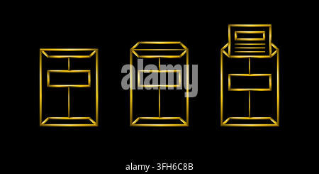 A4 envelope illustrations icons in golden metallic 3d thin lines Stock Vector