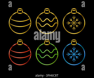 Set Christmas ornaments in golden metallic lines Stock Vector
