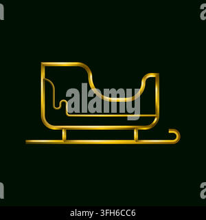 Santa sleigh icon in golden metallic 3d lines Stock Vector