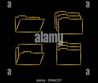 Folder illustrations icons in golden metallic 3d thin lines Stock Vector