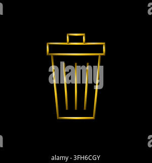 Garbage icon in golden metallic 3d lines Stock Vector