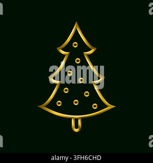 Christmas tree icon in golden metallic 3d lines Stock Vector