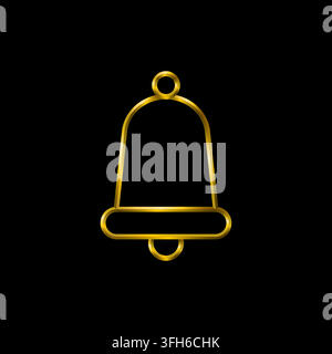 Bell notification icon in golden metallic 3d lines Stock Vector