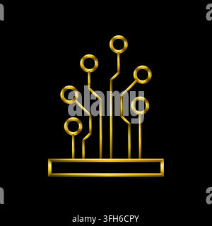 Circuit icon. Metallic gold icons set collection. Stock Vector