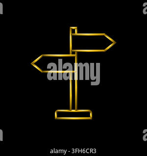 Directions icon in golden metallic thin 3d lines Stock Vector