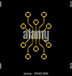 System circuit abstract icon. Metallic gold icons set collection. Stock Vector