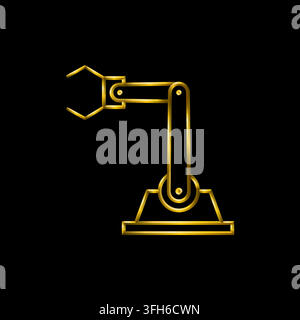 Robotic arm icon. Metallic gold icons set collection. Stock Vector