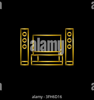 Home theater icon. Metallic gold icons set collection. Stock Vector