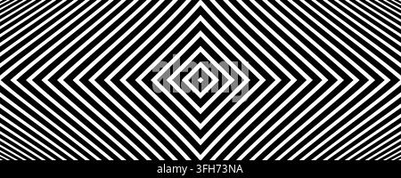 Optical pattern with abstract bent concentric diamond lines in monochrome. Stock Vector
