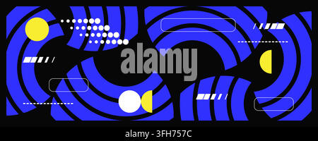 Abstract Modern Background with Bold Blue Circular Shapes, Yellow Accents and Minimalist Graphic Elements Stock Vector