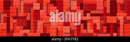 Realistic red plastic constructor background with shadows. Play and build concept. Lava style. Vector illustration Stock Vector